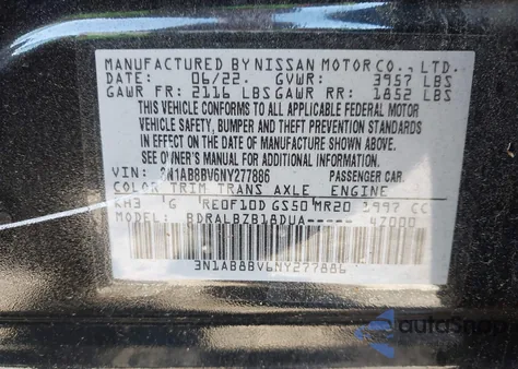 2022 Nissan Sentra S Xtronic Cvt from USA, damaged, VIN 3N1AB8BV6NY277886